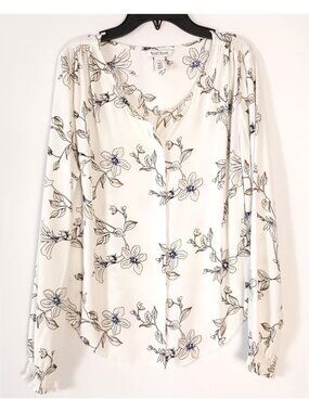 White House Black Market Floral Blouse White Black Button Front S